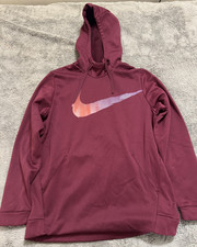 Nike Dri-Fit Hoodie Sweatshirt Mens L Burgundy Red Logo Large Swoosh Pullover
