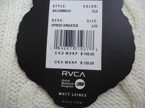 NWT $120 Women's L RVCA Matt Leines Uprise Cardigan Sweater Tiger Head Long Knit - Picture 21 of 21