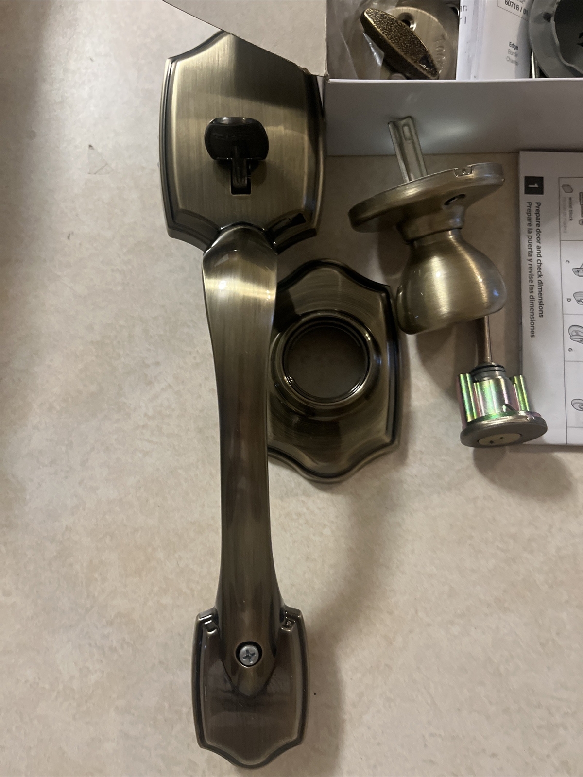 Kwikset Belleview Antique Brass Single Cylinder Door Handleset AS IS