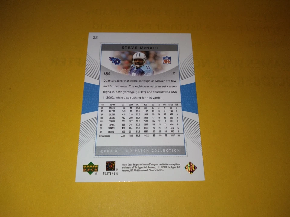 2003 NFL UD Patch Collection #25 Steve McNair EX-NrMT - Image 2 of 2