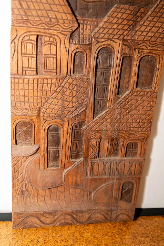 Panel de pared de madera tallado a mano vintage arte decorativo único Castlecore sólido Foto 3 de 4