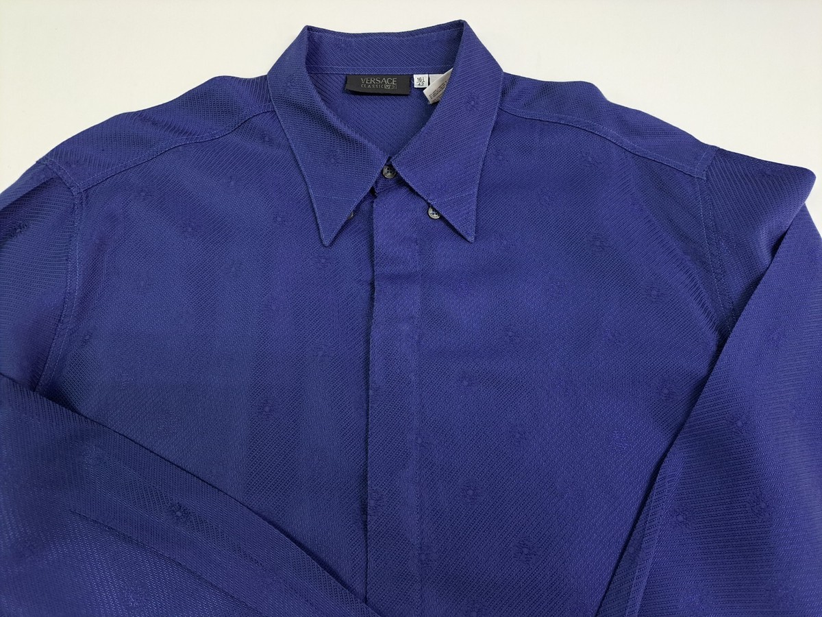 VTG Versace Classic V2 Mens Size 16.5/ 42 Blue Long Sleeve