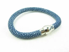 Genuine Polished Stingray Skin Cuff Bracelet Magnetic Lock NAVY BLUE 