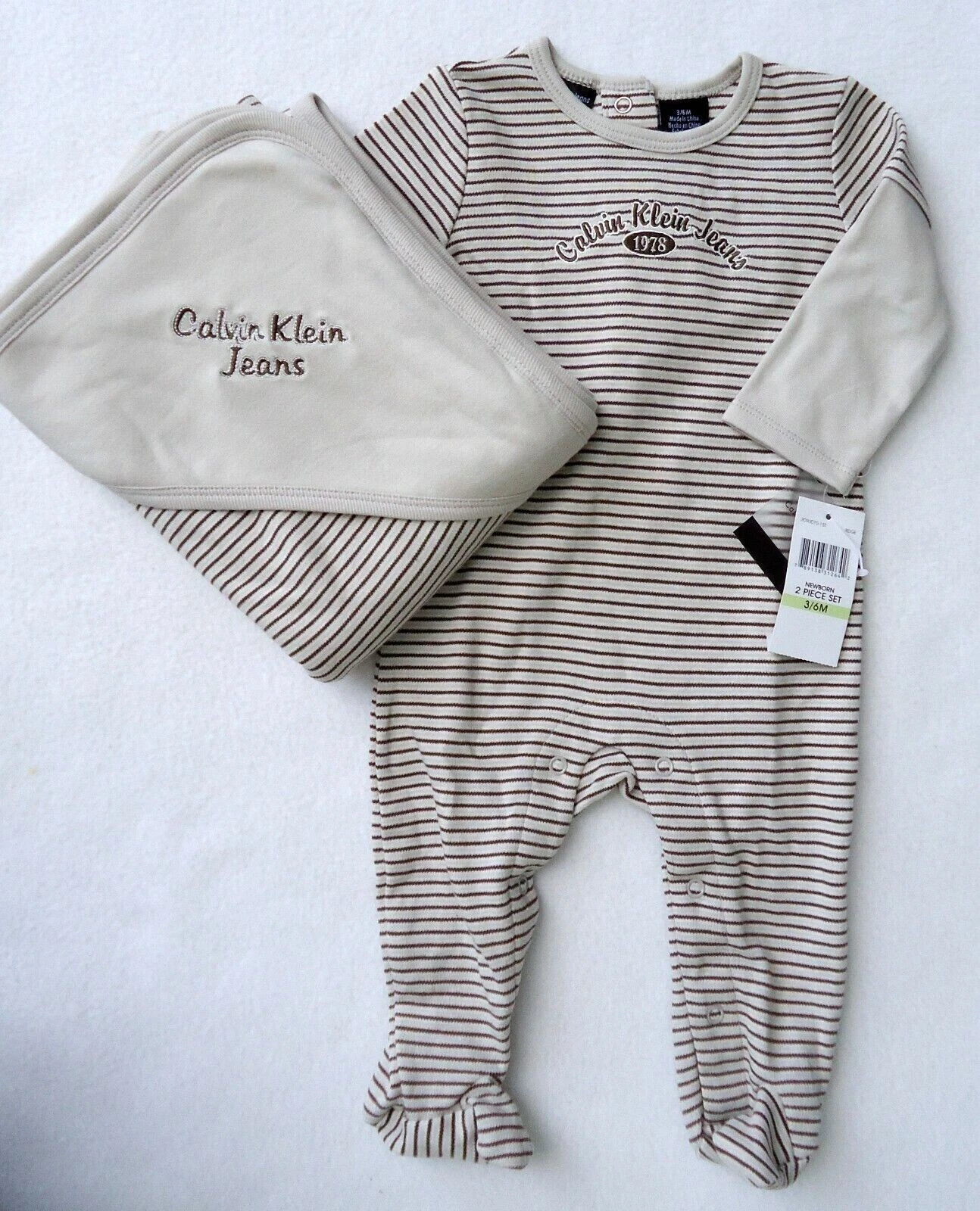 Calvin Klein Outfit Set 6 9 Months Baby Boys Sleeper Blanket Tan Layette NWT