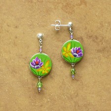 Artisan-Made-Painted Beaded Flower Earrings-Purple Crocuses-Peruvian Jewelry