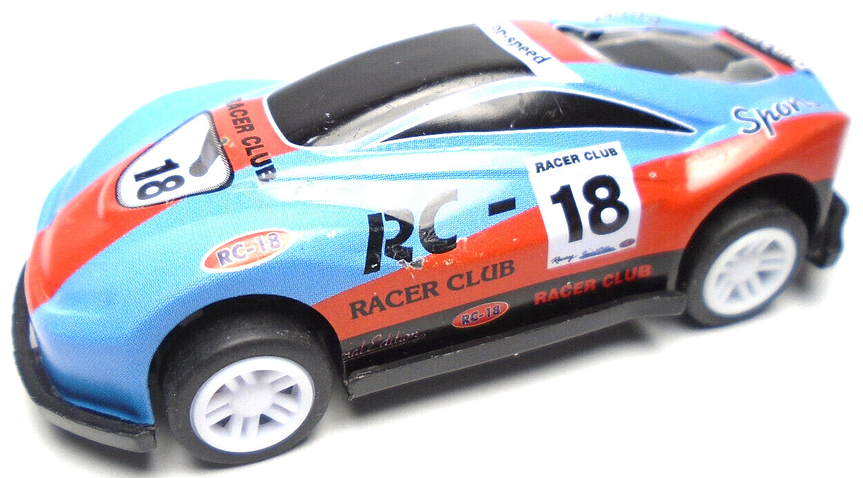 MADE IN CHINA RC RACER CLUB TOP SPEED BLUE RED 2 5/8" PLASTIC PULLBACK RACE CAR