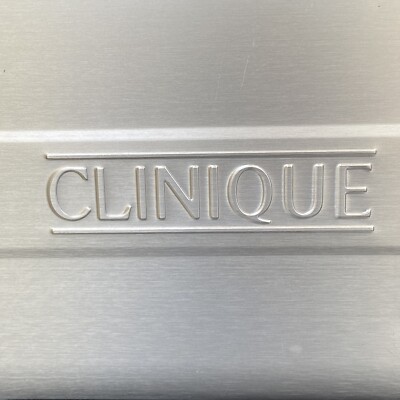 Clinique Cosmetic Train Case Silver Metal Makeup Organizer - RARE