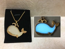 Glitter Kawaii WHALE GLOW IN THE DARK Chibi Cute Gold Pendant Charm Necklace