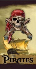 Nuevo barco pirata calavera baño playa piscina toalla REGALO Jolly Roger pistolas piratas algodón