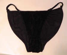 Vintage Cacique Crushed Velvet Black String Bikini Panties Underwear Sz M Med 6