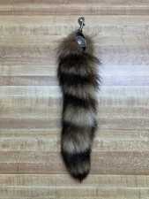 Tanned Raccoon Tail Key Chain With Clip Trapping Fur Coats