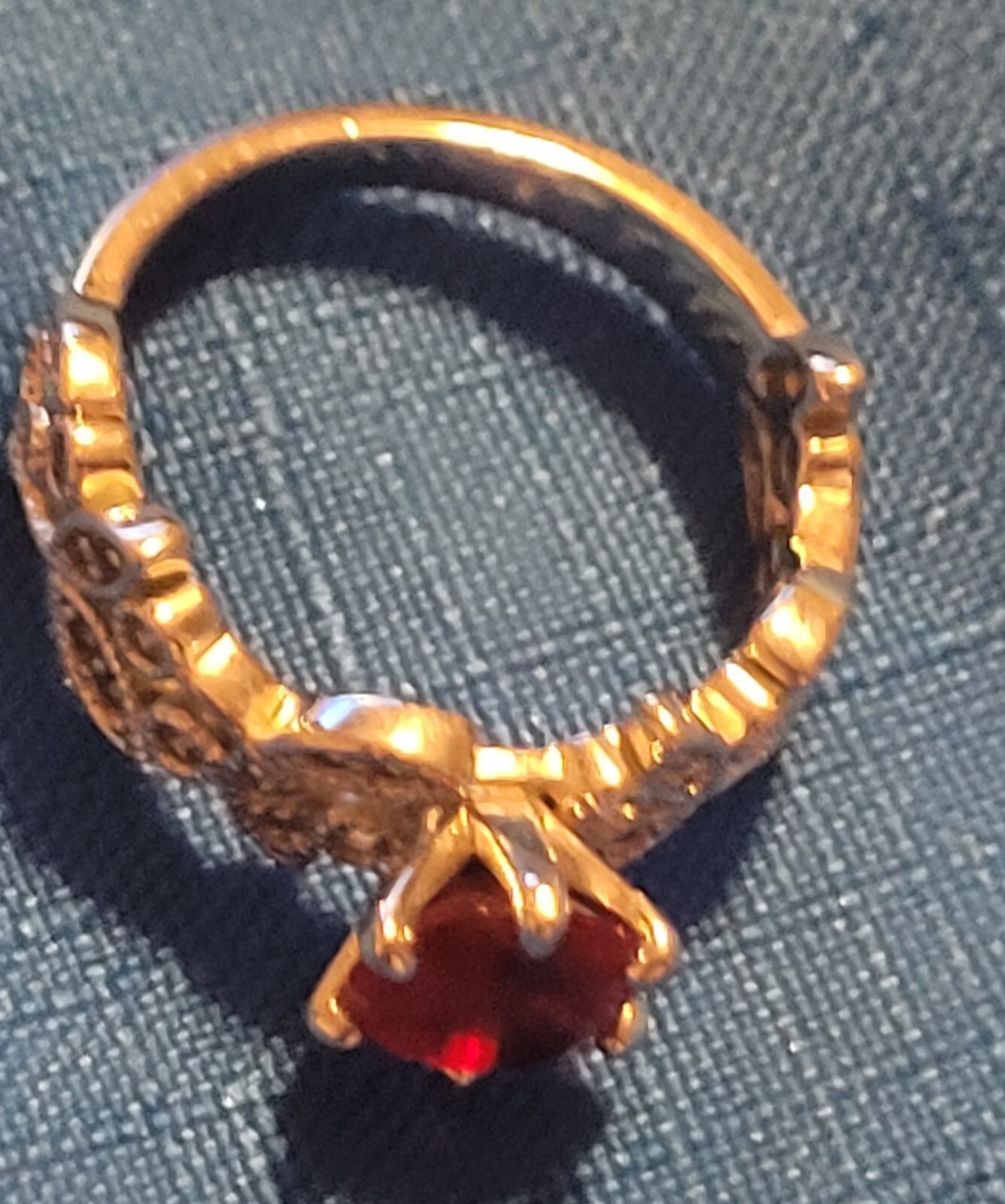 Lunar Simulated Ruby w Rhinestone Ring - image 2