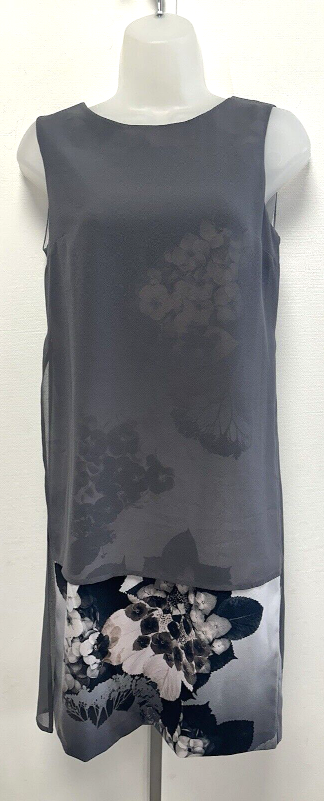 NEW! Phase Eight UK8 brown/cream floral Fabrissa dress with sheer grey overlay