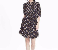 Banana Republic Long-Sleeve Floral Shirtdress, Navy SIZE MT M T    #481260 T1222