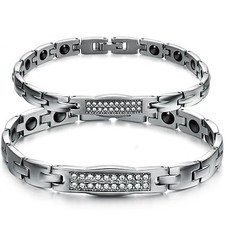 Mens Women's Silver Tone Golf Stainless Steel Magnetic Silver Tone Bracelet