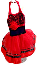 Halloween Revalution Dance Costume Red/Black Sequence Ruffles Sz SC
