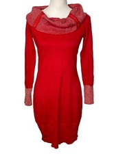 No Boundaries Women’s Long Sleeve Knit Sweaters Dress Red  Cowl Neck Large