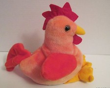 TY BEANIE BABY DOODLE THE ROOSTER- NO SWING TAG - 6 TUSH TAG ERRORS- PVC PELLETS