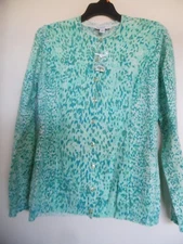 Isaac Mizrahi Live! Sweater Green Animal Print Cardigan  Sz XS NWOT