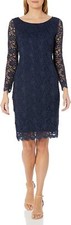 Tiana B Women's Long Sleeve Scoop Neck Sheath Dress, Navy, 16
