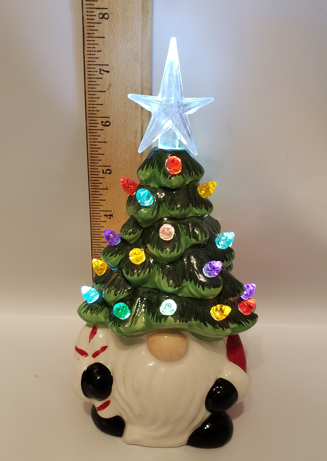 8" LightUp Ceramic Gnome Christmas Tree Merry Makers multi color