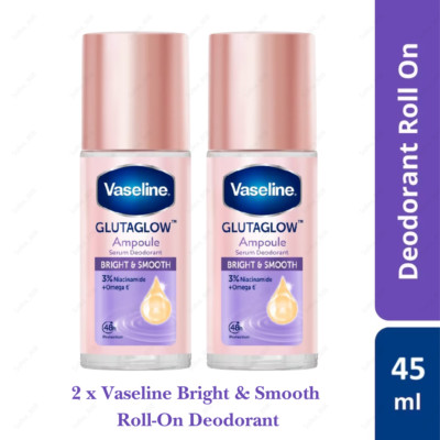 2 x Vaseline Bright & Smooth Deo Roll-On 45ml 48H Protection & Whitening
