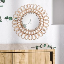 Nordic Design Rattan Mirrors Round Wicker Wall Mounted Mirror for Home Bathroom