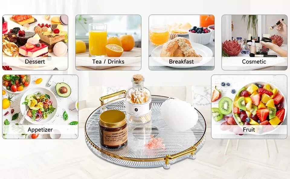 3pcs Acrylic Round Serving Tray With Handles Kitchen Fruit & Snack Serving Gold - Image 4 of 4