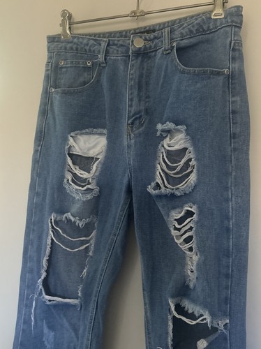 Nasty Gal Girls Talk Ladies Boho Frayed Distressed Ripped High Waisted Jeans 12 - Picture 4 of 9