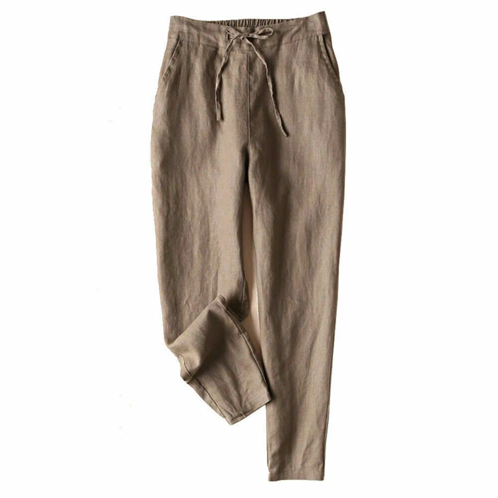 Lady Linen Casual Drawstring Elastic Waist Pants Tapered Capri Pockets Trousers
Opens in a new windo