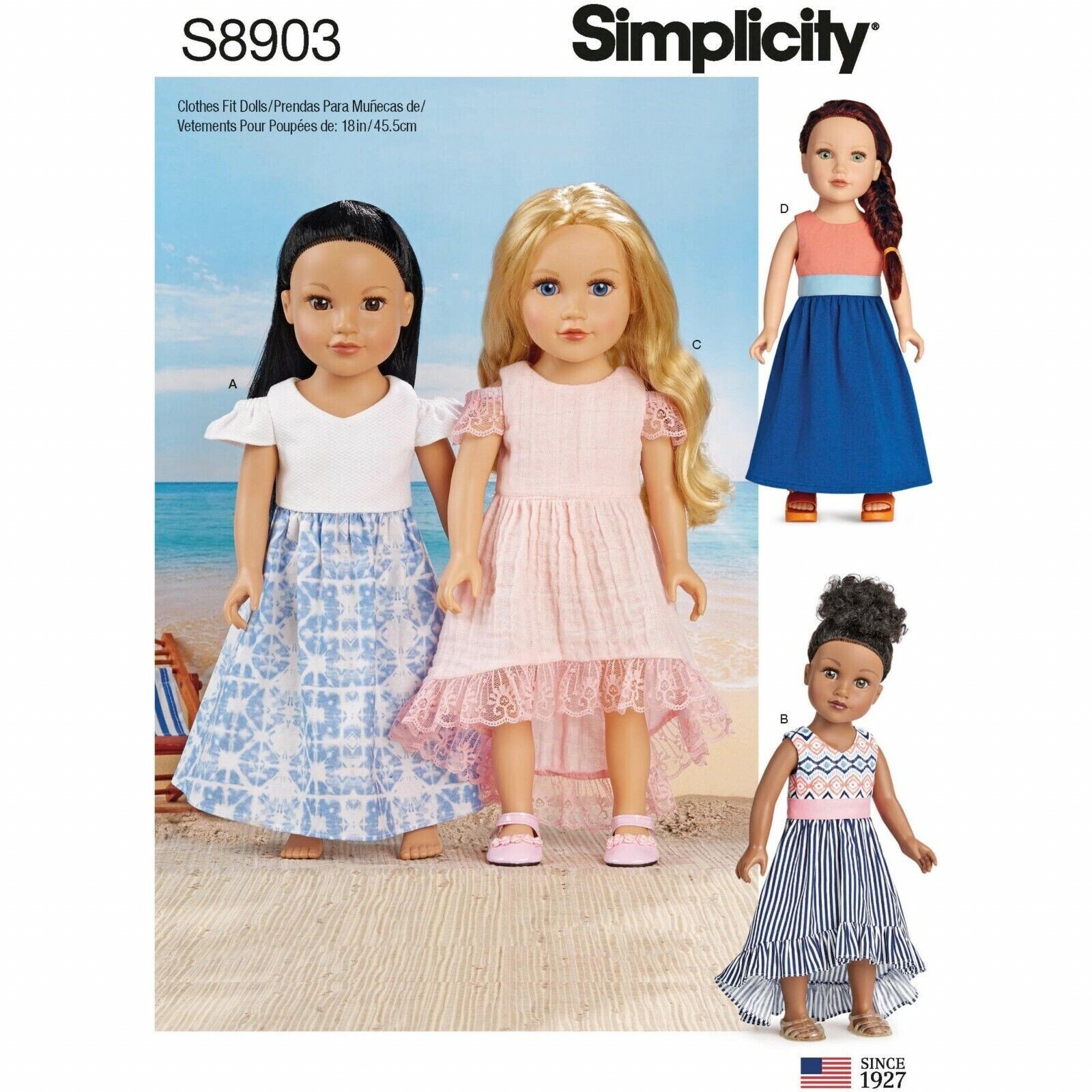 SIMPLICITY Sewing Pattern 8903 18"" Dolls Clothes, Dresses