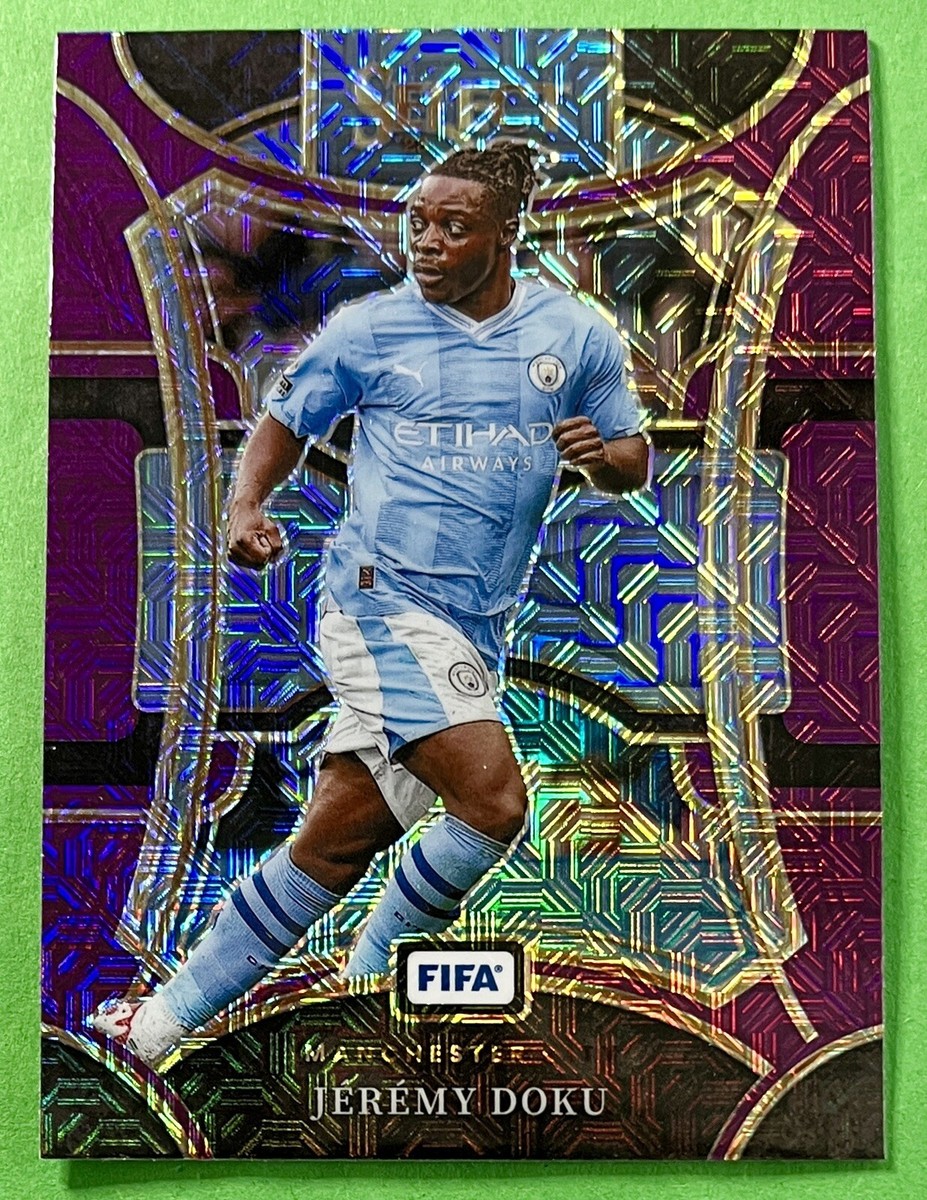 Jeremy Doku 2023-24 Panini Select FIFA PURPLE MOJO PRIZM MEZZANINE