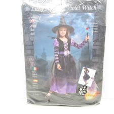 Little Naughty Violet Witch Costume Kids Large Purple Black Dress Hat Belt Set