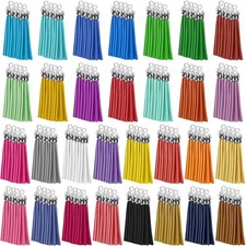 120 Pack Leather Keychain Tassels Charms Silver White Cap Multicolor Tassels for