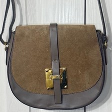 VTG Borse In Pelle Italian Leather Suede Saddle Bag Crossbody Gold Buckle Flap