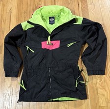 Vtg 90s Columbia 1/4 Zip Neon Anorak Windbreaker Jacket W/ Packable Hood Small
