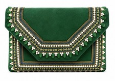 Luxury Green Beaded Pearl Envelope Clutch Evening Bag Bridal Wedding Purse Luxe