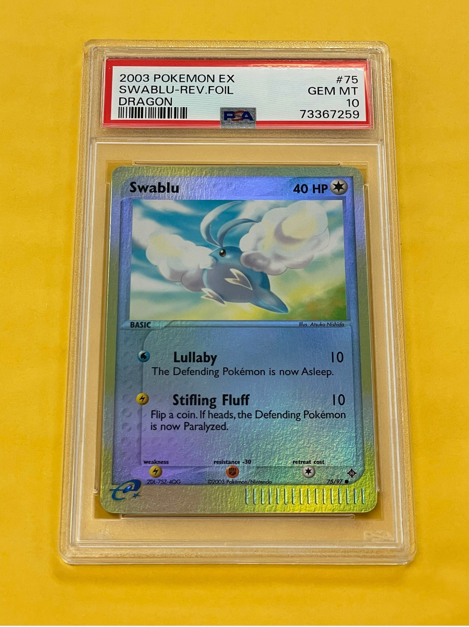 2003 Pokemon EX Dragon Swablu Reverse Holo Foil #75/97 PSA 10