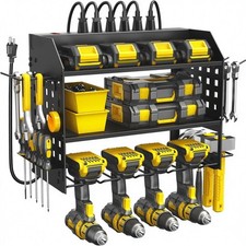 Power Tool Organizer with Charging Station 6 Outlets Wall Mount Drill Storage