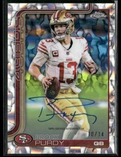 2025 Topps Chrome Football Brock Purdy Molten Mercury FDI Refractor Auto 10/14