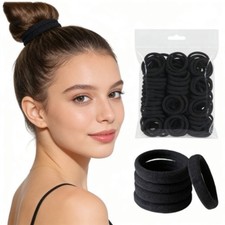 100Pcs Black Thick Hair Ties, Seamless Elastic Hair Bands for All Hair Types