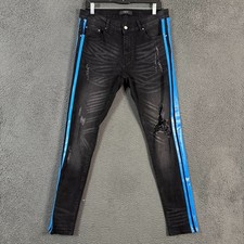 Amiri Jeans Mens 32x32 Black Broken Track Striped Skinny Fit Stretch Distressed