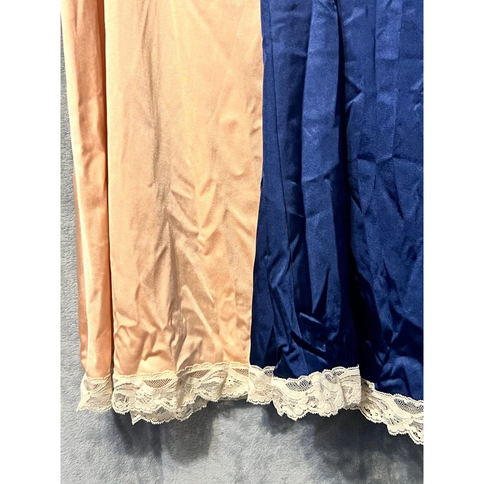 Vanity Fair M Half Slip Lot Nylon Lace Hem Peach Navy Vintage USA 25in Length - Image 2 of 4