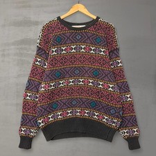 Vintage Northern Isles Sweater Grey Multi Fair Isle Hand Knit Crewneck Large