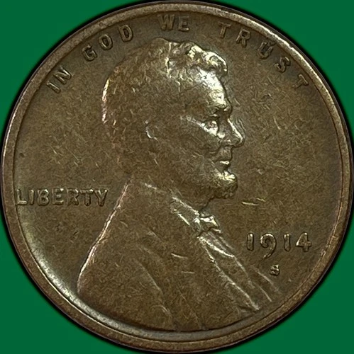 1914-S Lincoln Wheat Cent Very Fine VF Coin #38500