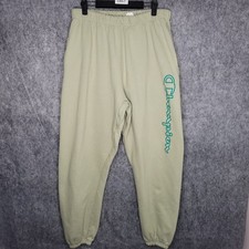 Vintage Champion Reverse Weave Sweatpants Size Large Spellout Green Pockets