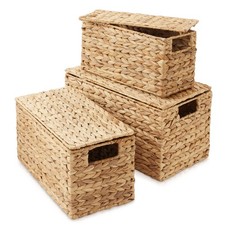 OPEN BOX - 3-pc Lidded Storage Baskets Sm, Md, Lg , Natural