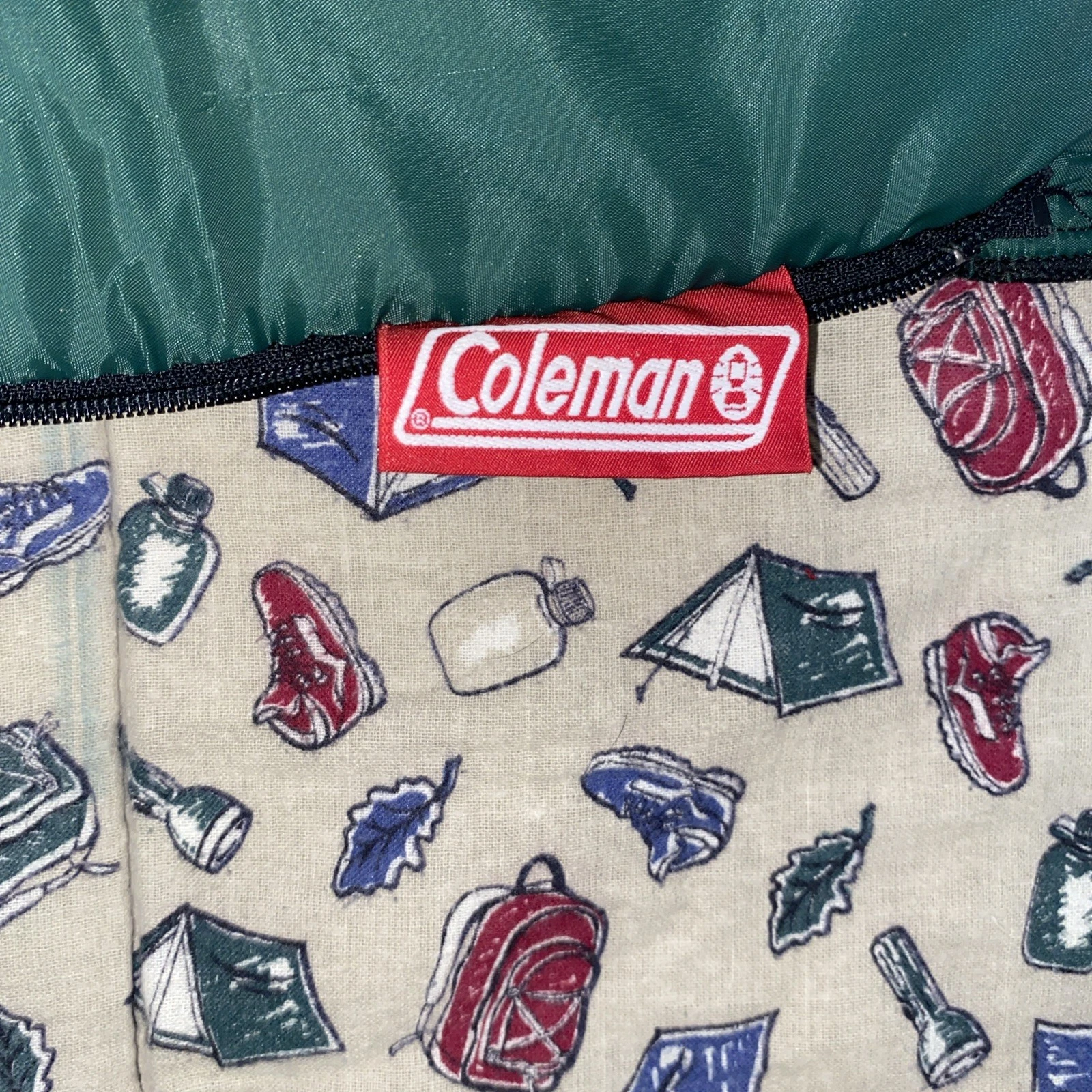 Vintage Retro Coleman Camping Sleeping Bag 52” X 55” Hiking Themed Flannel RARE