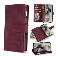 ZZXX for Wallet Case with RFID Blocking Card Samsung Galaxy S24 Ultra Wine Red