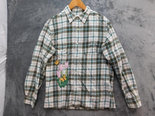 Head Porter Plus Shirt Mens Large Plaid Floral Tulip Patch Long Sleeve Button Up